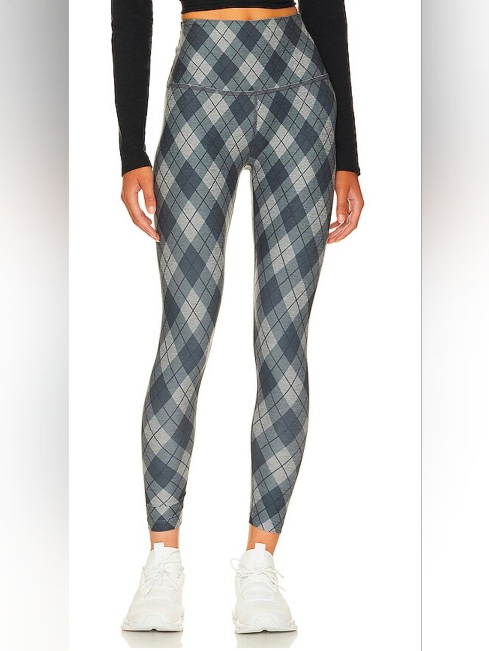 Beyond Yoga Grey Argyle High-Rise Leggings Sz M